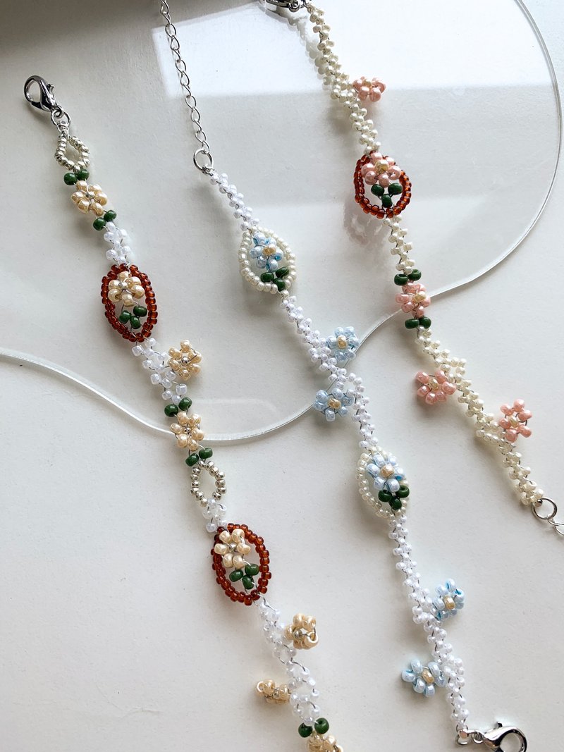 花蔓绮罗  串珠手链 手工饰品  纯银链 - 手链/手环 - 其他材质 粉红色