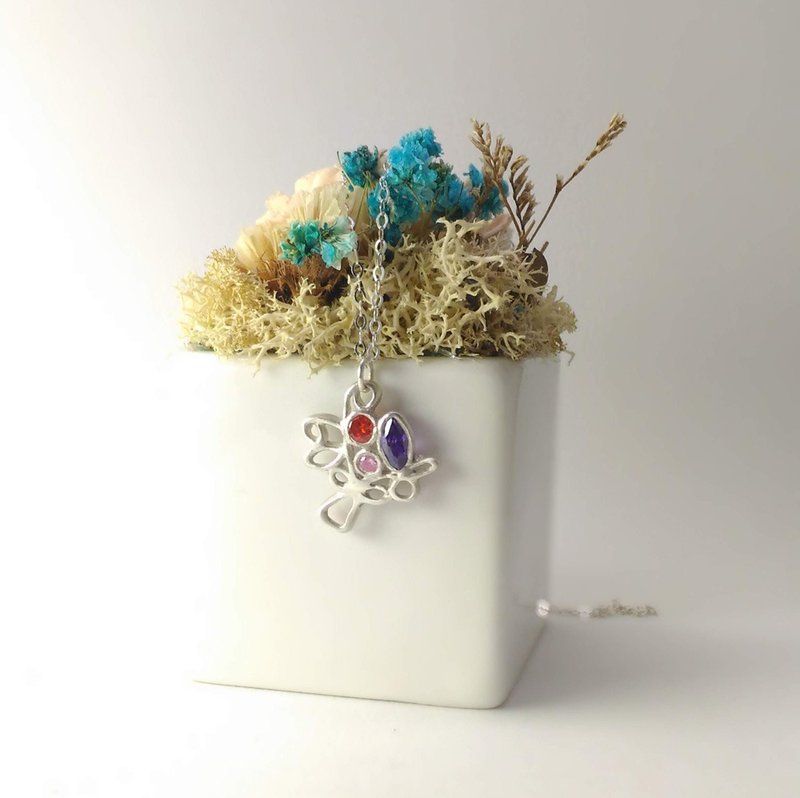 小树 - 纯银项链 锆石  礼物 - 项链 - 纯银 银色