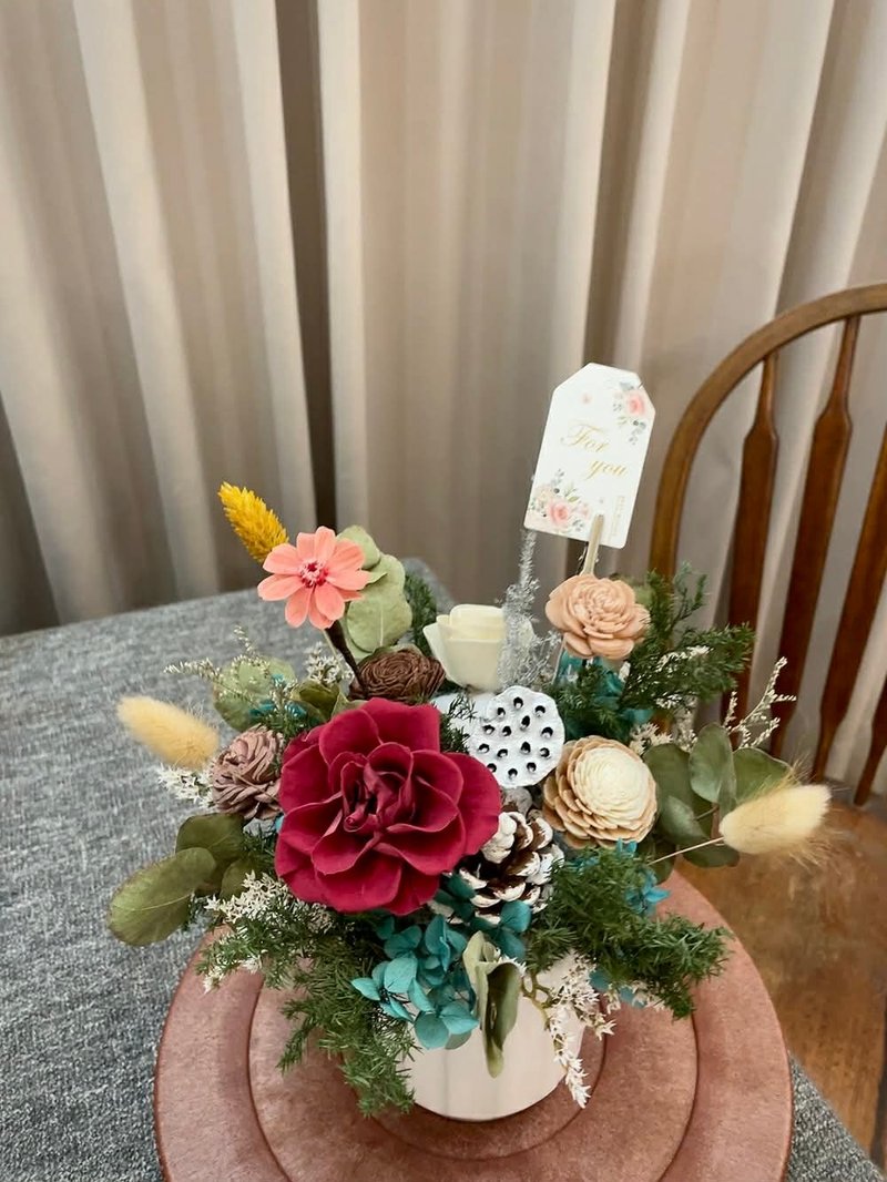 永生花桌花【暖冬】开幕 乔迁 圣诞 结婚 新居桌花 花盆 - 干燥花/捧花 - 植物．花 