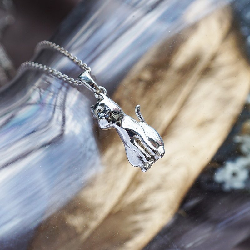 猫咪咕噜姿势-远望-半立体造型动物纯银项链-剪影立体(单条价) - 项链 - 纯银 银色
