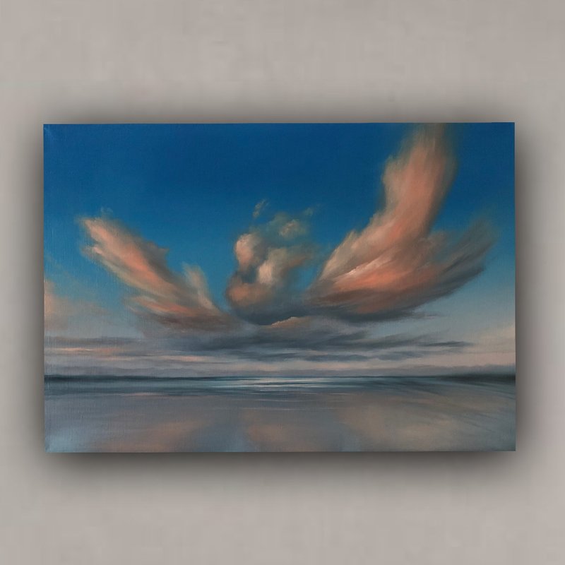 Original Oil Landscape On Canvas Clouds Painting Seascape Sky Painting Blue Art - 墙贴/壁贴 - 棉．麻 多色