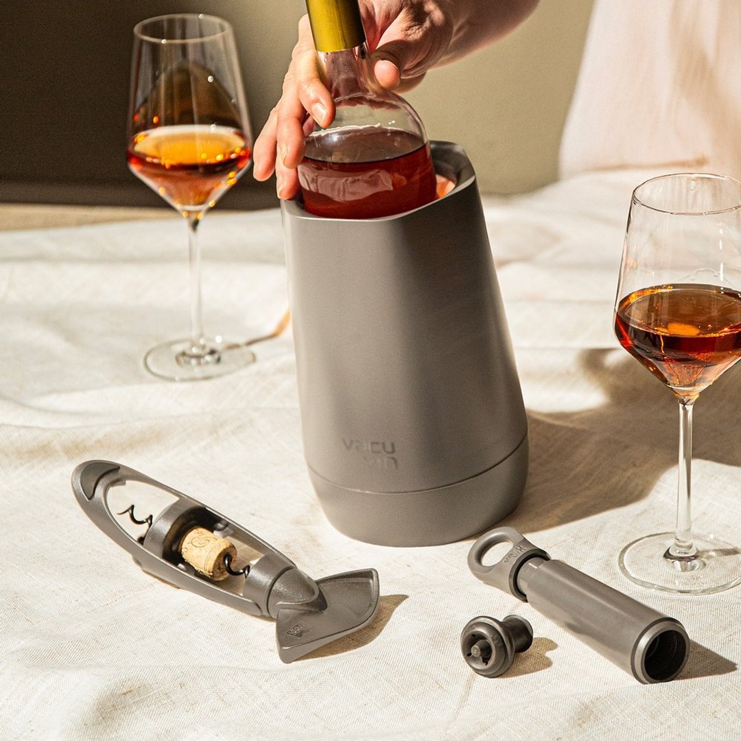 荷兰 Vacu Vin Host 保冷冰桶 + 开酒抽真空组 (石墨灰) | 开酒器 - 酒杯/酒器 - 塑料 灰色