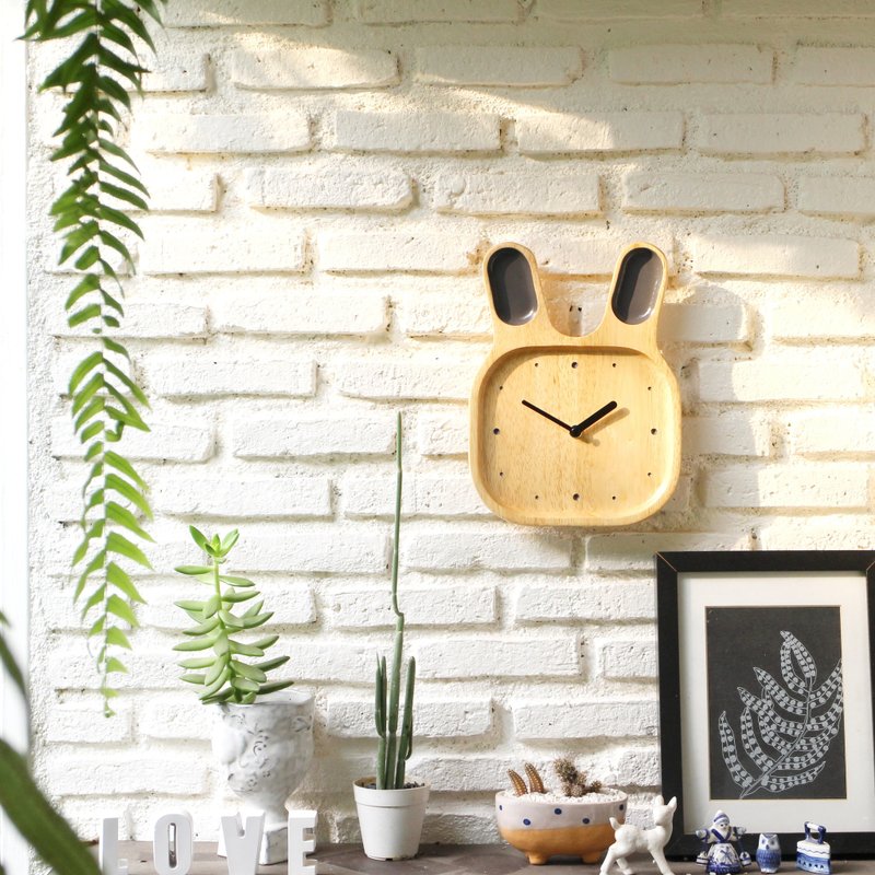 Bunny wood clock-Gray - 时钟/闹钟 - 木头 灰色