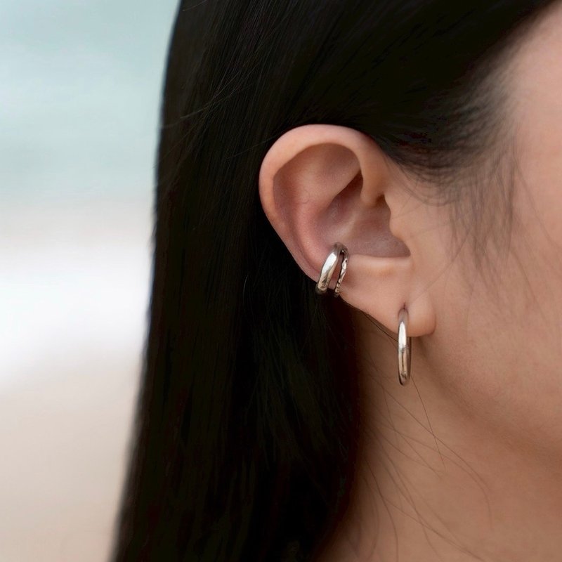 流水耳扣 - 耳环/耳夹 - 银 银色