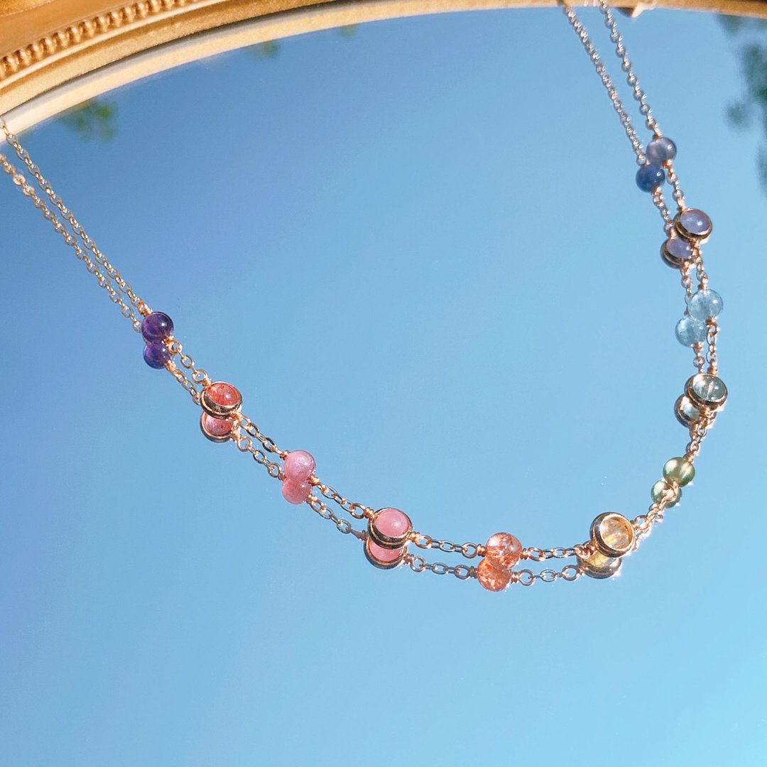 Over the Rainbow 天然水晶 14K包金 彩虹颈链项链 - 项链 - 水晶 多色