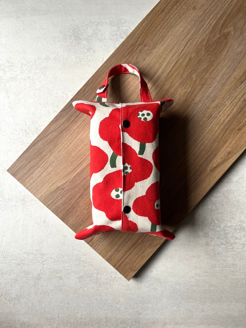 吊挂式卫生纸袋丨红大花 - 纸巾盒 - 棉．麻 