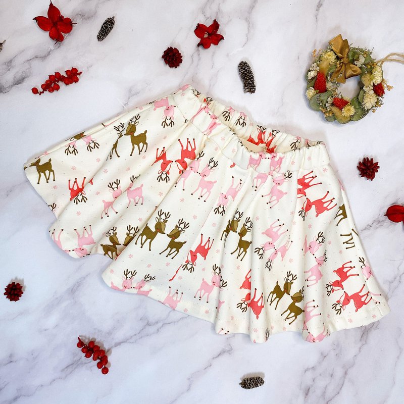 现货 圣诞节系列-刷毛单口袋短圆裙 麋鹿款 - 童装裙 - 棉．麻 白色