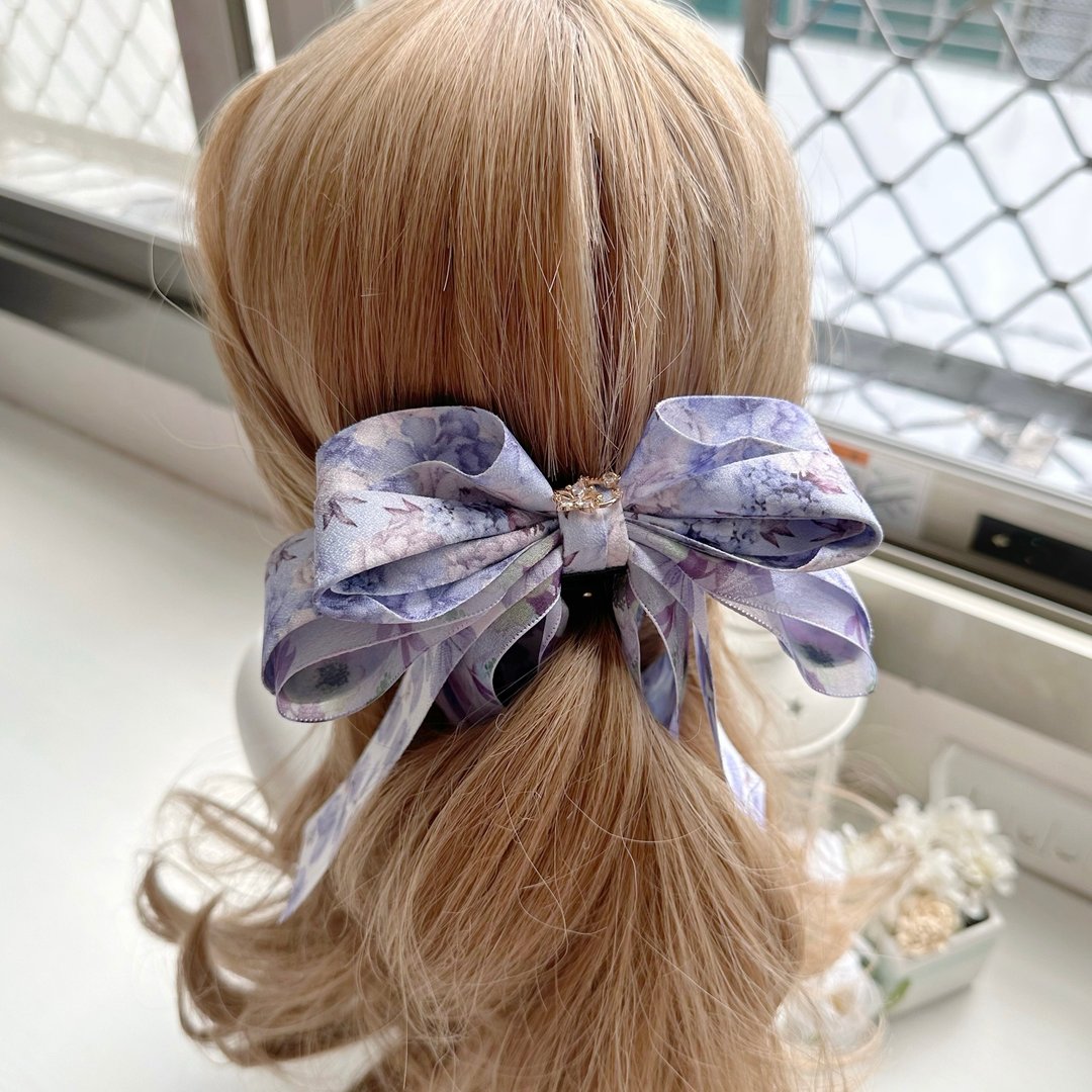 独家款满版水彩花卉雪纱相交夹香蕉夹仙女夹-紫色 - 发饰 - 其他材质 紫色