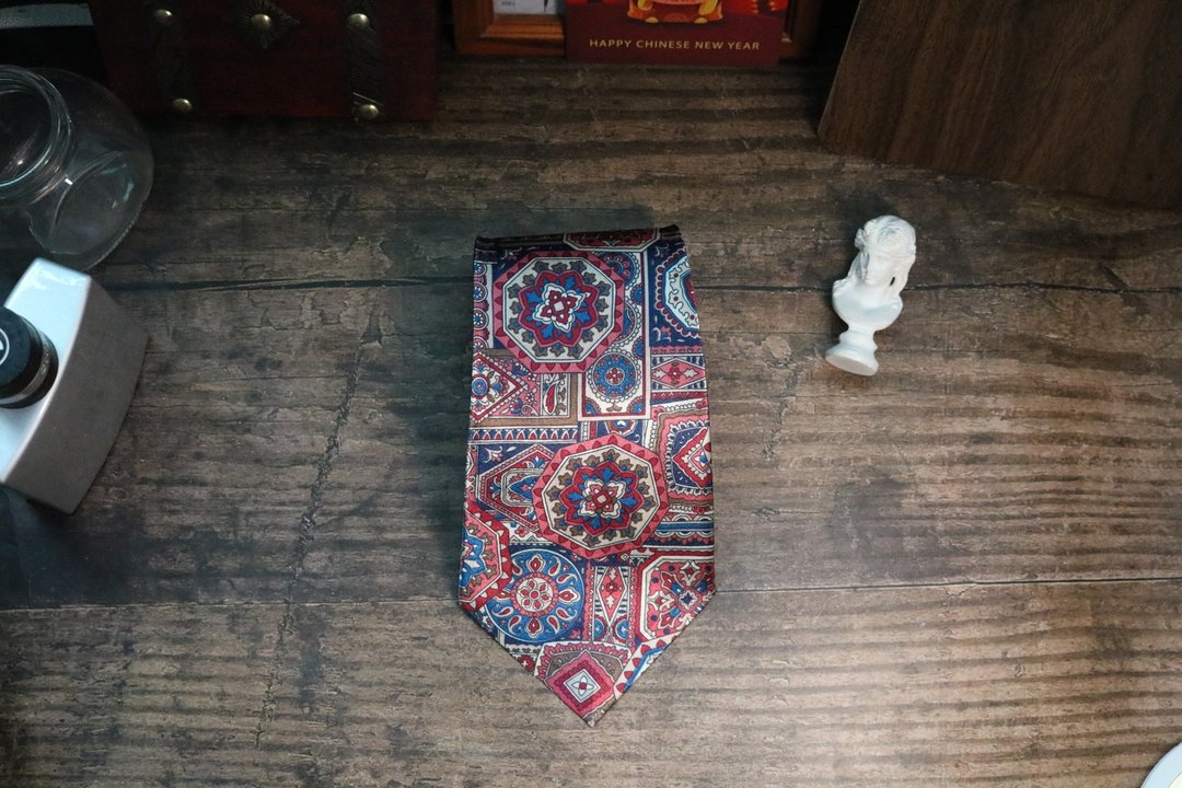 紫色复古花纹领带真丝古着风花纹necktie - 领带/领带夹 - 丝．绢 紫色