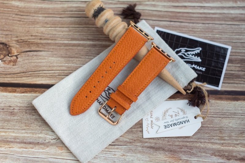 法国橙色Apple Watch 手工高级牛皮表带 - 表带 - 真皮 橘色