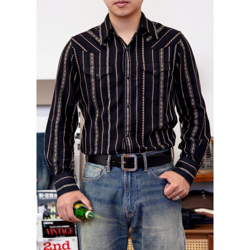 黑条纹长袖衬衫 色织提花布料 全棉 手工单件 经典 Depp's Shirt - 男装衬衫 - 棉．麻 黑色