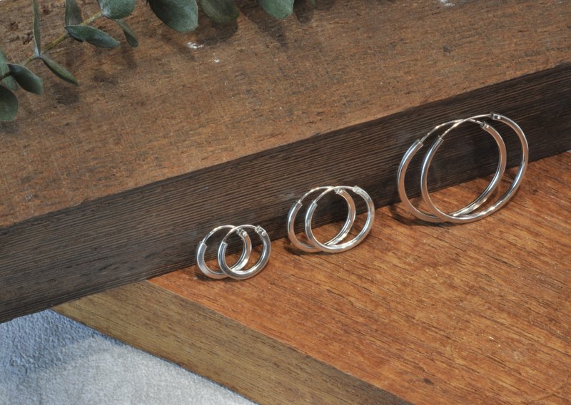 二毛银【圈圈系列─方条2mm银管圈圈耳环】小、中、大款 - 耳环/耳夹 - 银 银色