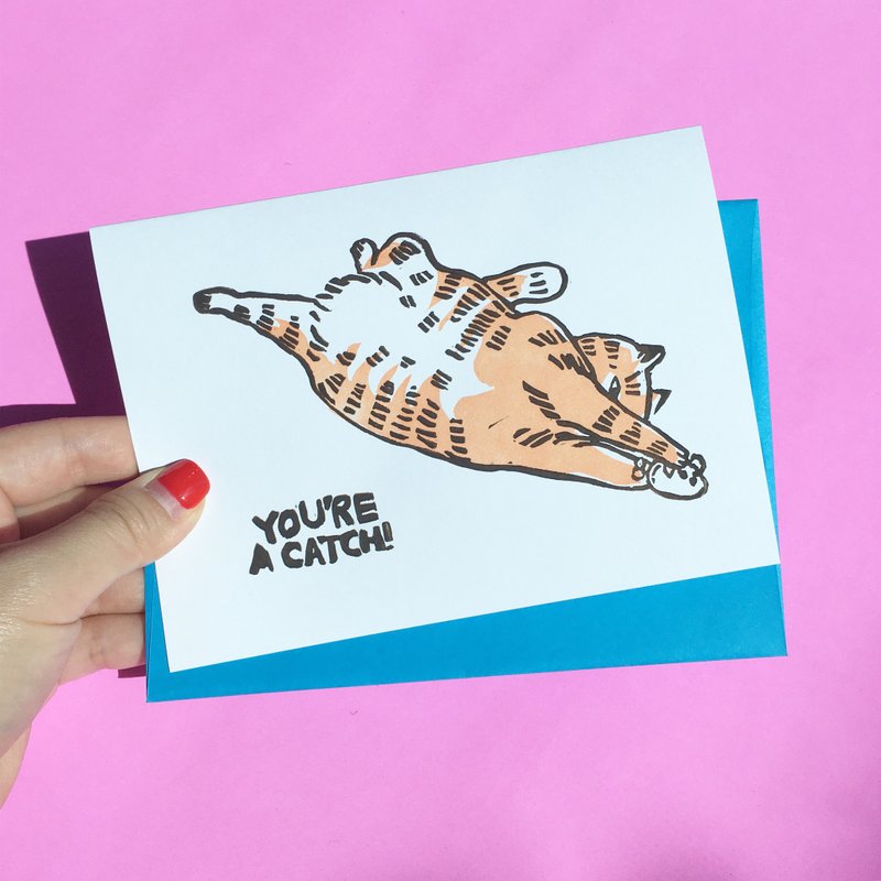 Hand-printed greeting card - You are a Catch - 卡片/明信片 - 纸 