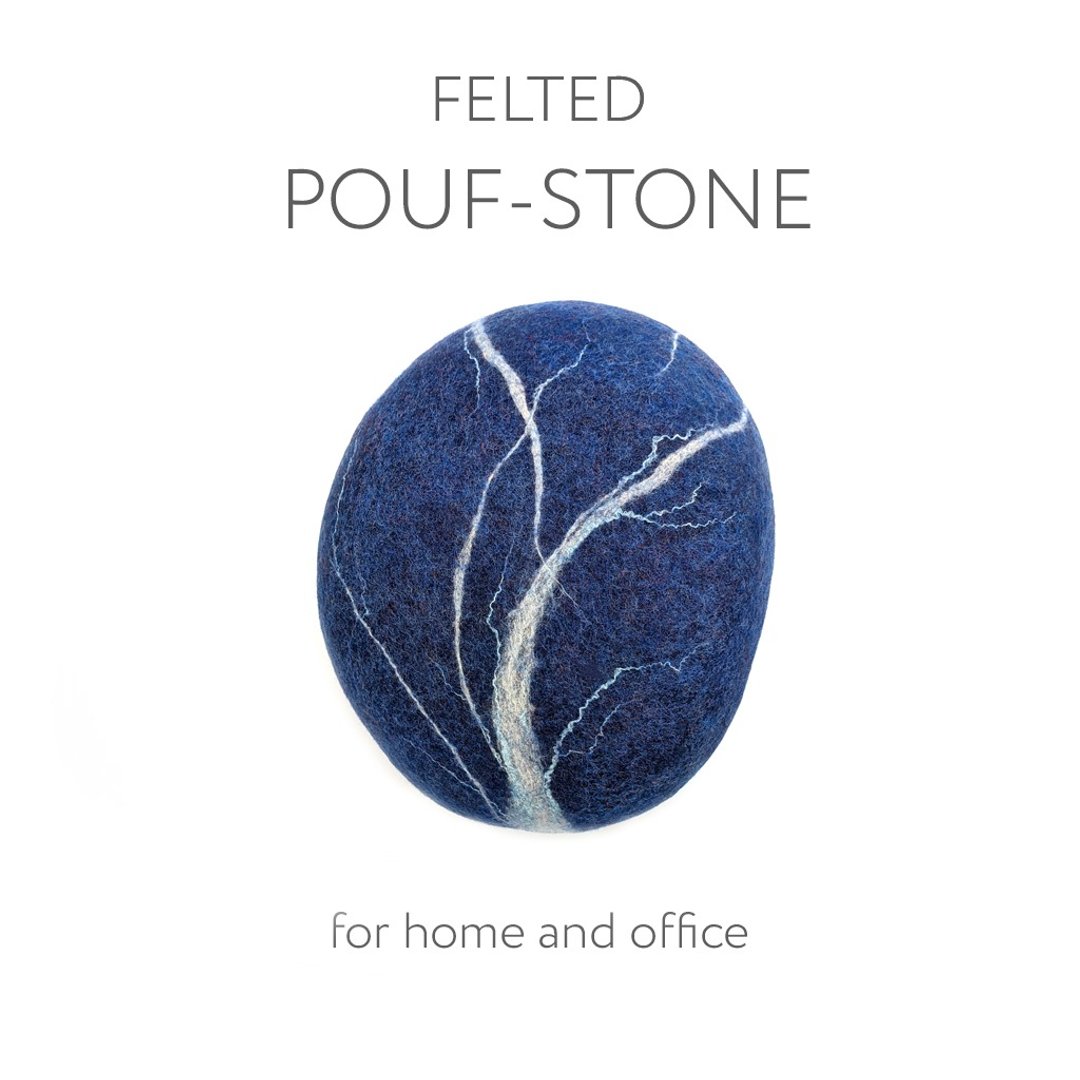 Wool stone pouf ottoman, floor cushion – Blue flash Model - 枕头/抱枕 - 羊毛 蓝色