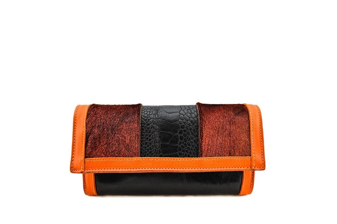 Calf Fur & Ost Leg Flap Long Wallet / Long Wallet - 皮夹/钱包 - 真皮 橘色