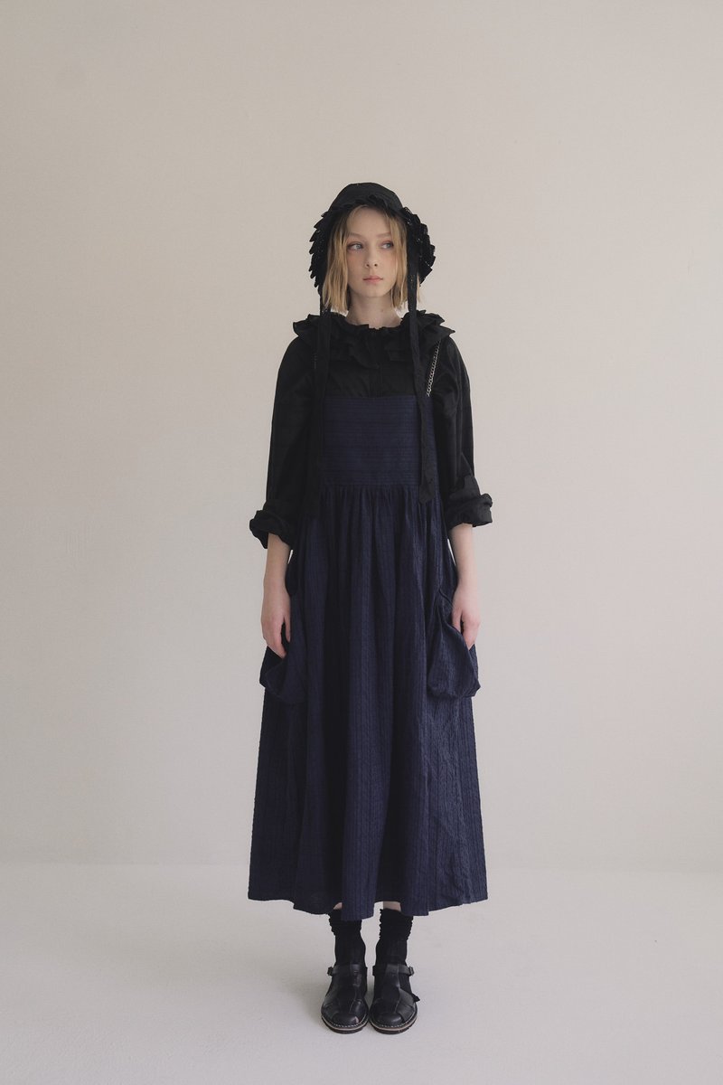 Gusseted pocket dress 立体纹理双口袋廓形洋装 - 洋装/连衣裙 - 棉．麻 蓝色