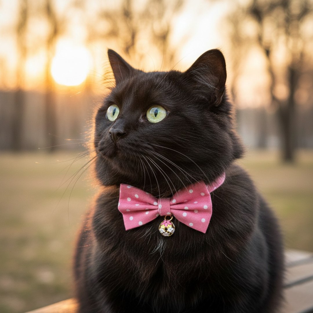 粉红点点款 蝴蝶结宠物装饰项圈 猫咪 小型犬 迷你犬 - 项圈/牵绳 - 棉 粉红色