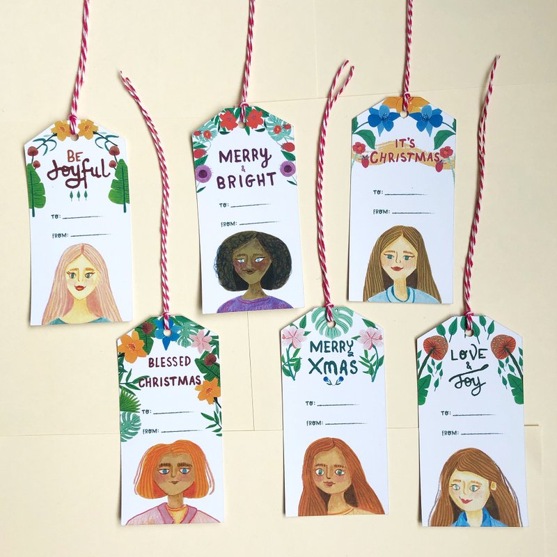 Girls portrait Christmas Gift Tags, Head gift tags, Christmas Gift Tags - 包装材料 - 纸 白色