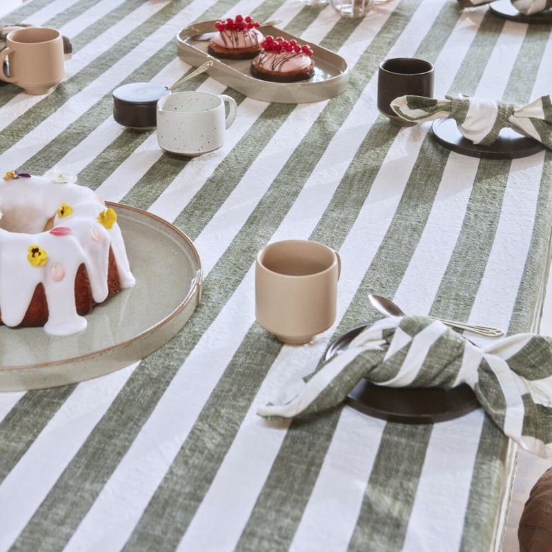 OYOY 有机纯棉条纹餐巾 / 橄榄绿 - 餐垫/桌巾 - 棉．麻 