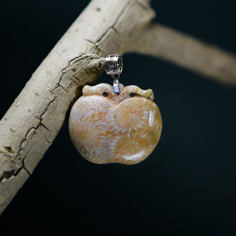 022229/珊瑚玉/天然晶石吊坠/天然晶石/能量石/原生态/护身符 - 项链 - 水晶 橘色