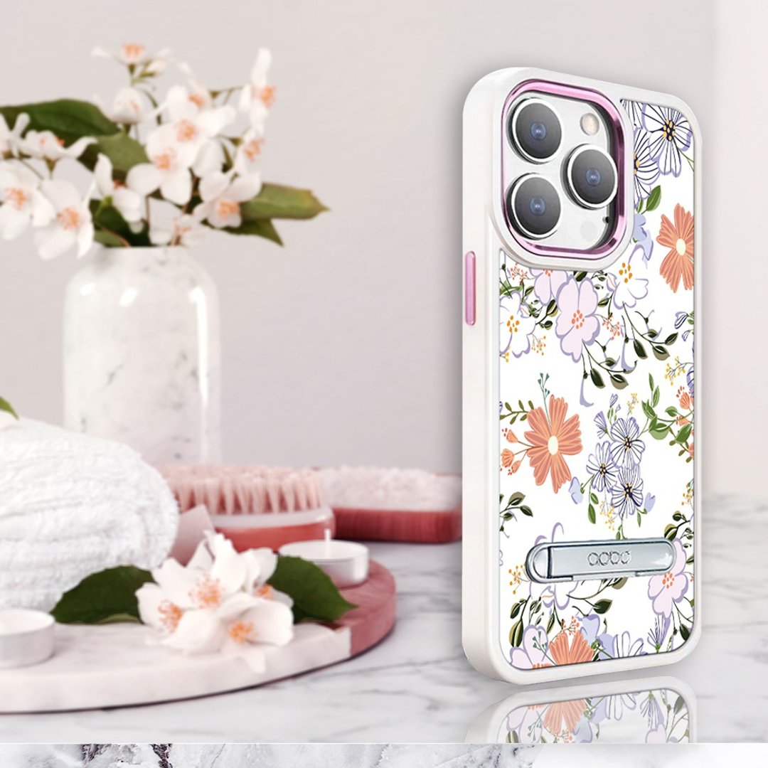 iPhone 14全系列军规防摔铝合金镜头框立架手机壳-芬芳花卉 - 手机壳/手机套 - 其他材质 多色