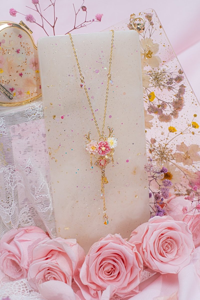 鹿爵面具芍药S925项链 - 项链 - 粘土 粉红色