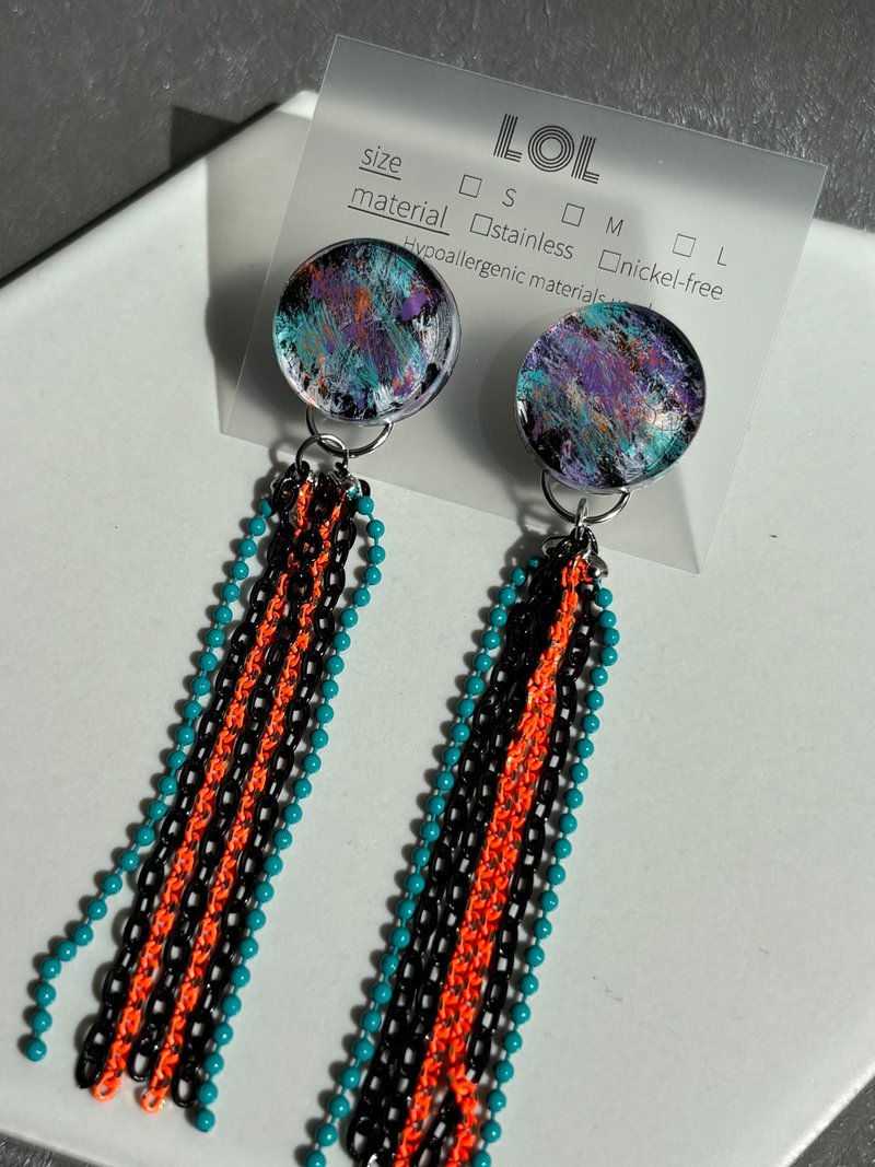 Black noise chain orange 耳针/耳夹 - 耳环/耳夹 - 塑料 橘色