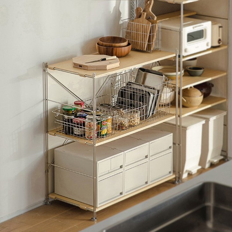 日本霜山 87CM面宽不锈钢三层收纳置物架-DIY - 置物架/篮子 - 不锈钢 卡其色