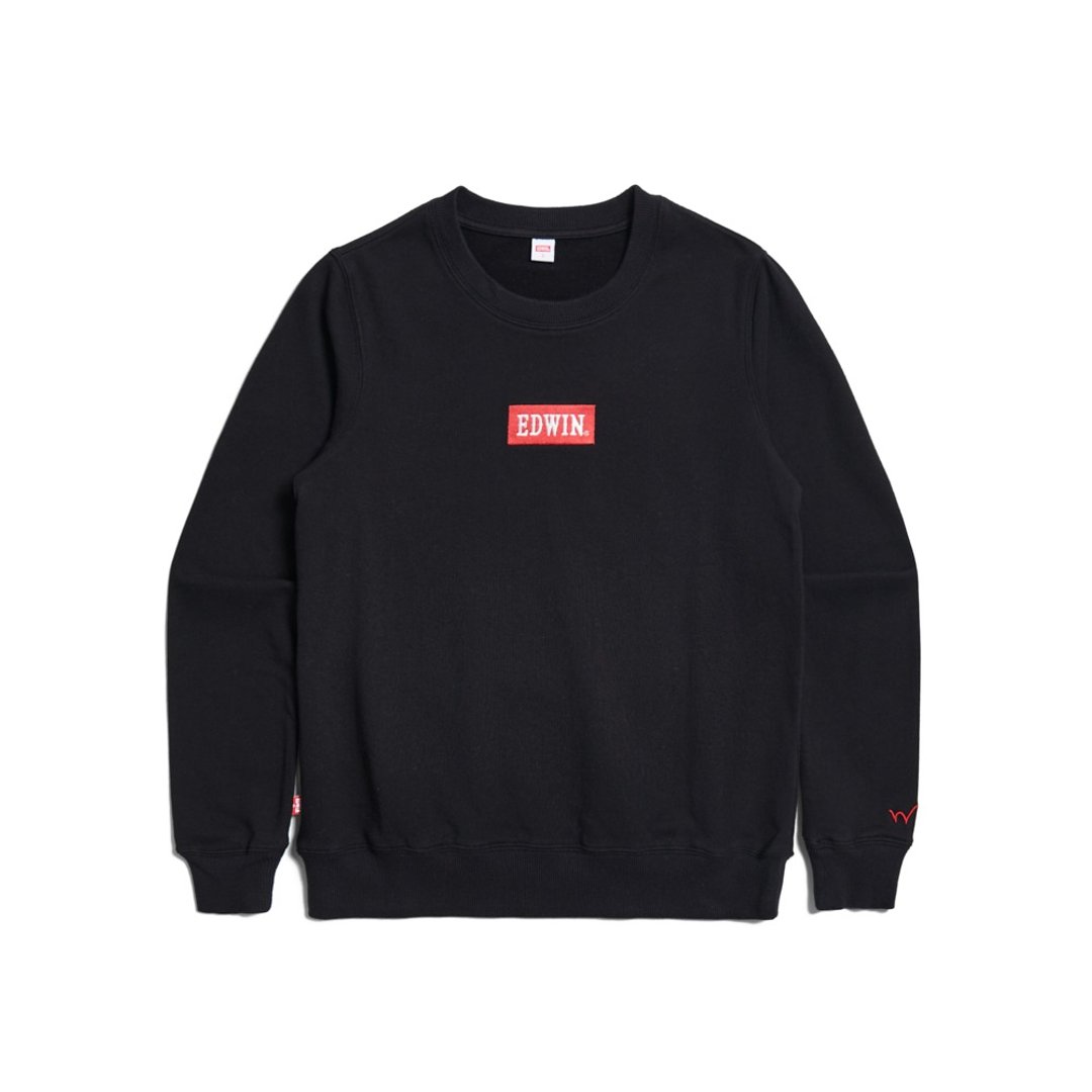 EDWIN 女装 BOX LOGO 绣花厚长袖 T 恤 (黑色) #上衣 - 中性连帽卫衣/T 恤 - 棉 黑色