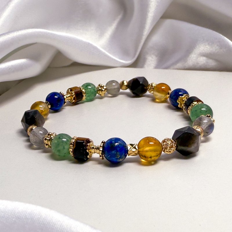风与大地 银曜石 绿草莓晶 黄水晶 青金石 黄虎眼 天然水晶手链 - 手链/手环 - 水晶 