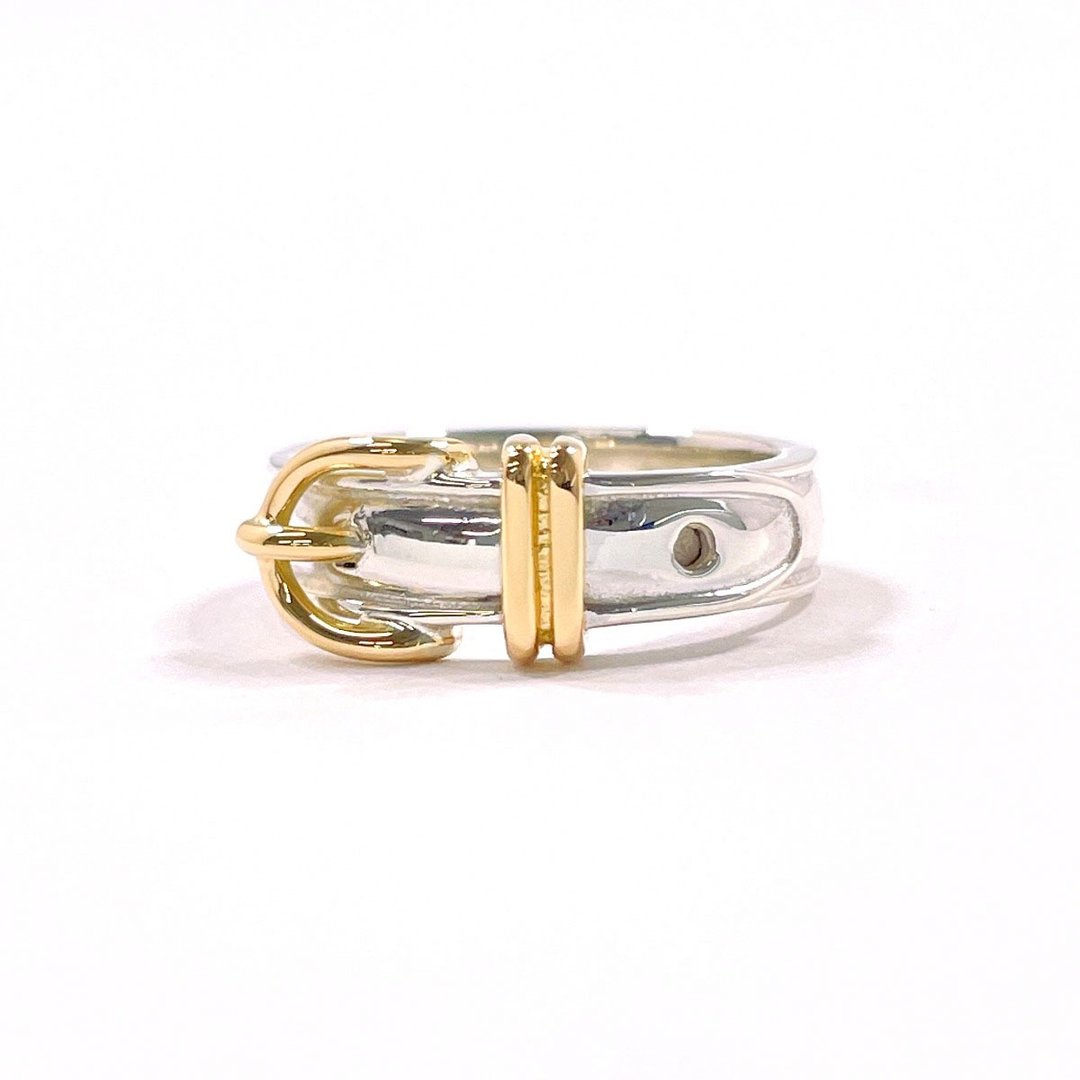 【日本直送 中古美品】9.5 号 爱马仕 HERMES Ceinture 戒指 (腰带款) 银 925/18K 黄金 饰品 - 戒指 - 纯银 银色