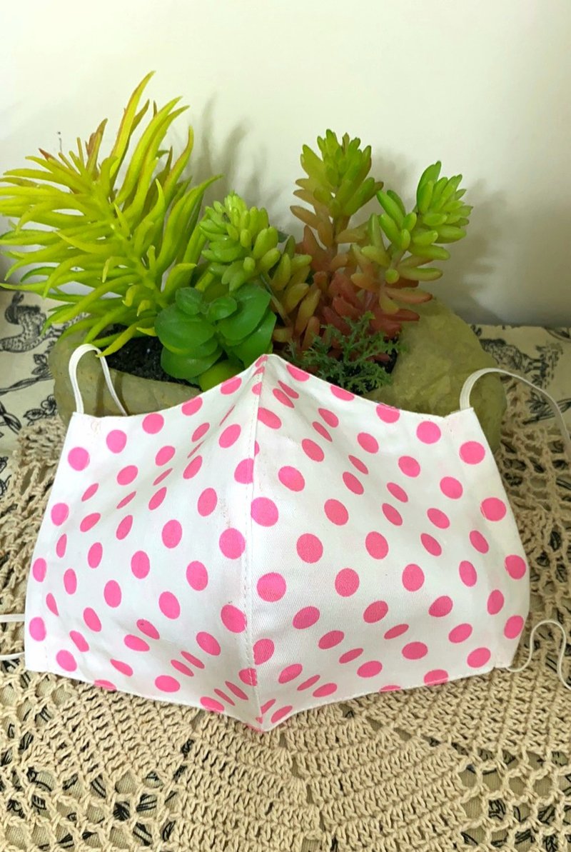 北欧白色粉红波点两用3D立体口罩套/更换/可洗/保护/环保/手作 - 口罩 - 棉．麻 白色