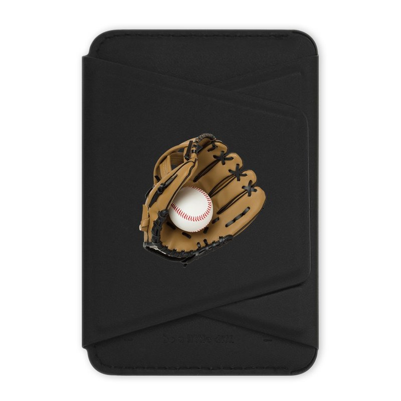 Riche MagSafe 棒球 黑色款 支架磁吸卡包 小牛皮感 手机支架 - 手机座/防尘塞 - 人造皮革 黑色