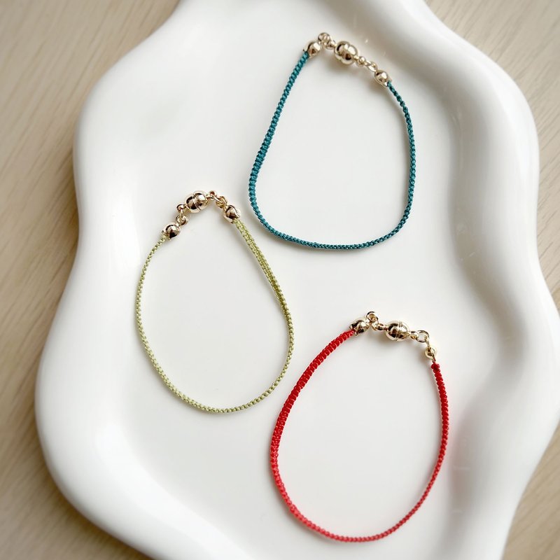 【极细蜡线编织手链】 纯色百搭 极简幸运 - 手链/手环 - 绣线 红色