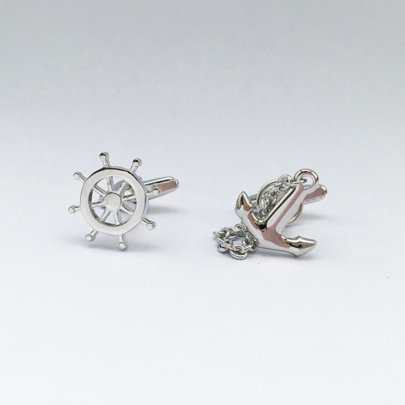 海洋 船掌舵与锚 袖扣 Helm and Anchor Cufflink - 袖扣 - 其他金属 