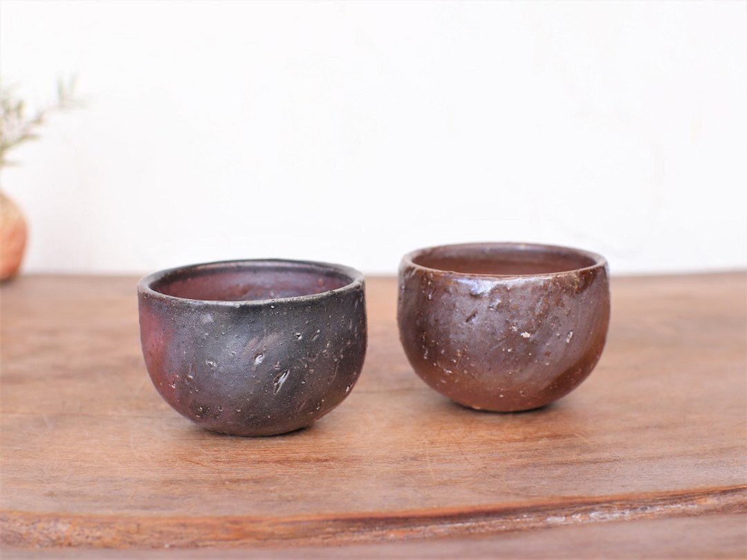 Bizen ware sake cup (set of 2) gi-337 - 酒杯/酒器 - 陶 咖啡色