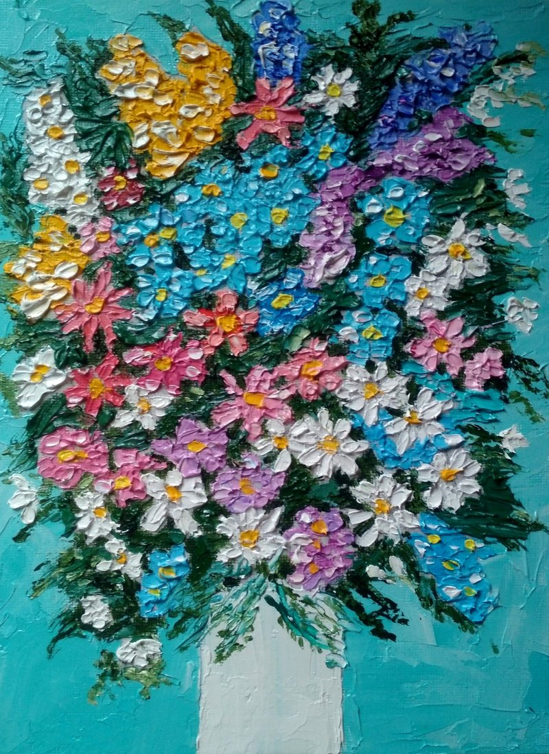 Original oil painting Spring bouquet. 24x18x0,3 cm. Unframed. - 墙贴/壁贴 - 其他材质 