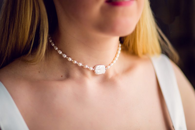 天然巴洛克式珍珠项链 淡水珍珠项链金珍珠项链送给姐姐的礼 - 项链 - 珍珠 白色