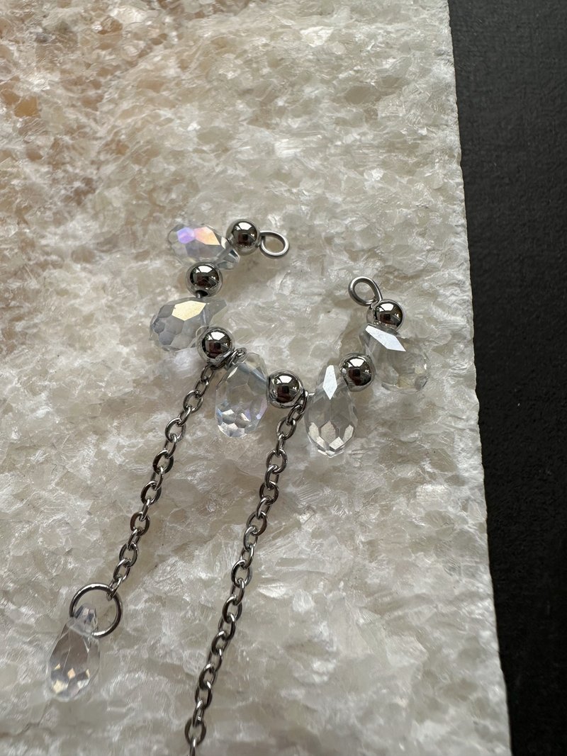 【定制礼物】不锈钢 水晶 耳夹 金属 y2k 未来感 街头 - 耳环/耳夹 - 水晶 白色