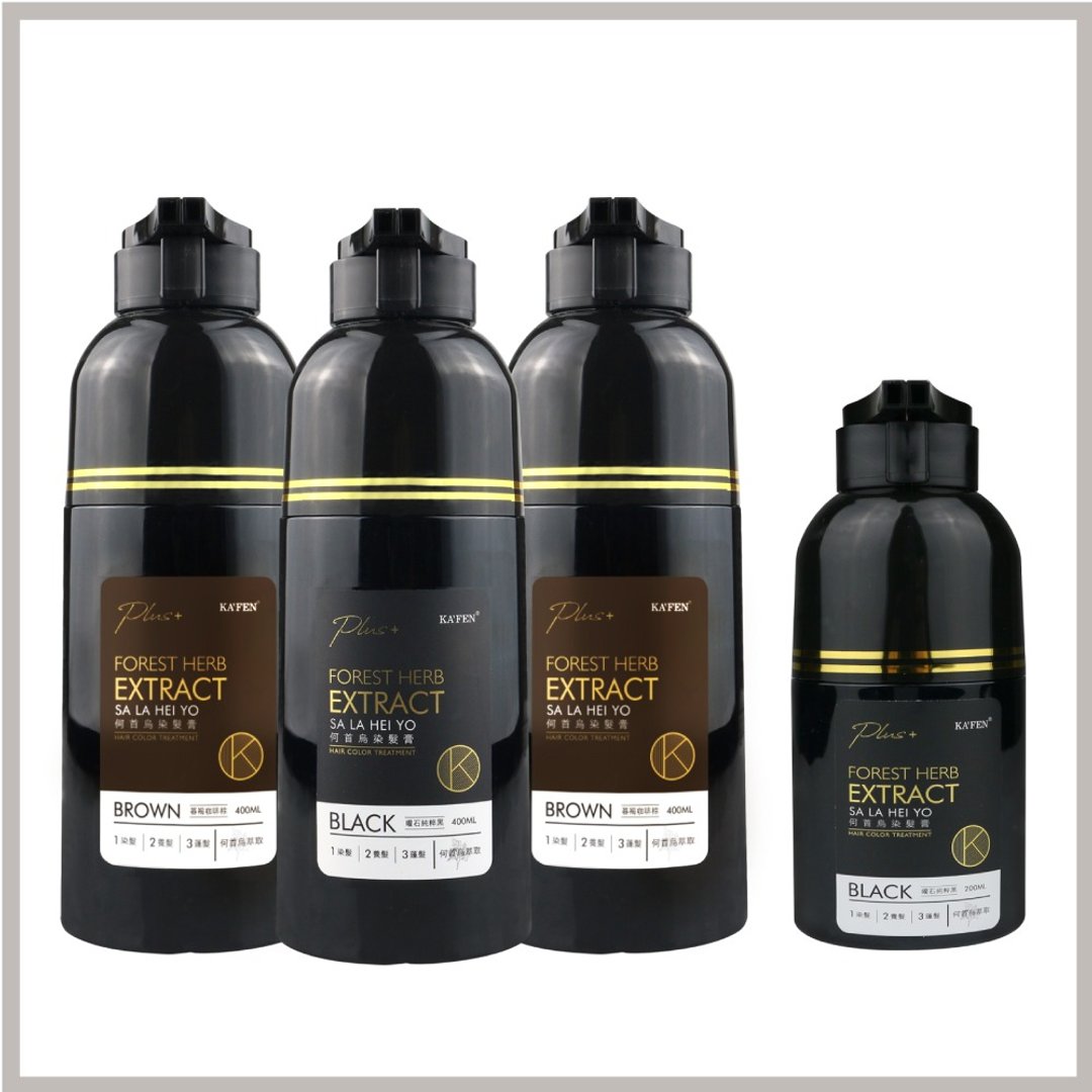 KAFEN│ 3入组 何首乌染发膏Plus+升级版400ml 赠何首乌黑200ml*1 - 洗发用品 - 浓缩/萃取物 黑色
