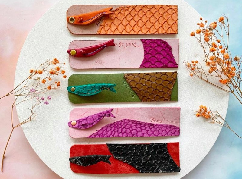 Blessedness系列 日本 鲤鱼。有鱼 皮革书签  文青 文具控 - 书签 - 真皮 多色