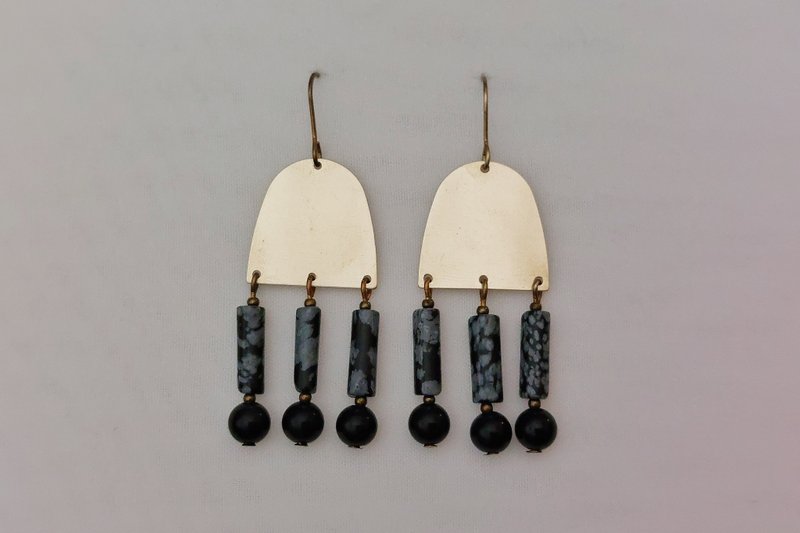 地仙 L'IMMORTEL 摇摇 黄铜黑曜石 垂坠耳饰 - 耳环/耳夹 - 铜/黄铜 金色