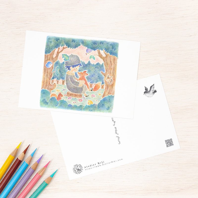 Set of 5 pieces. Like a picture book. Postcard Good friend fox and boy PC-1191 - 卡片/明信片 - 纸 多色