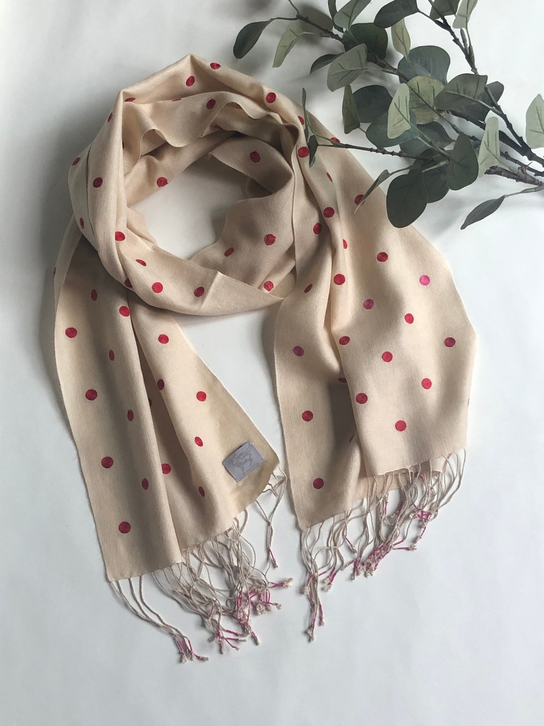 Pashmina silk hand woven embroidery muffler - 丝巾 - 羊毛 白色