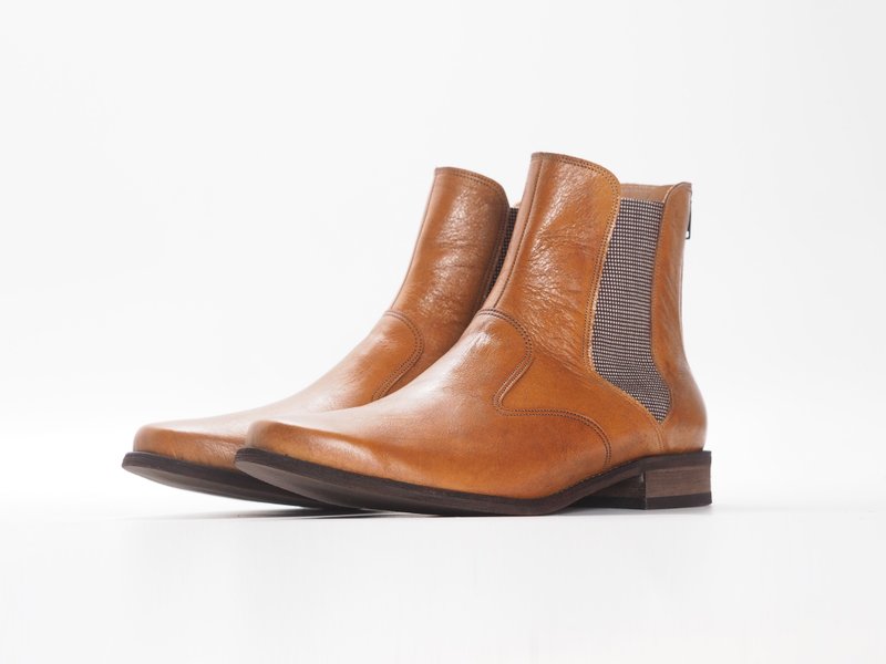 爱花切尔西平底鞋- Ollie - 男款靴子 - 真皮 咖啡色