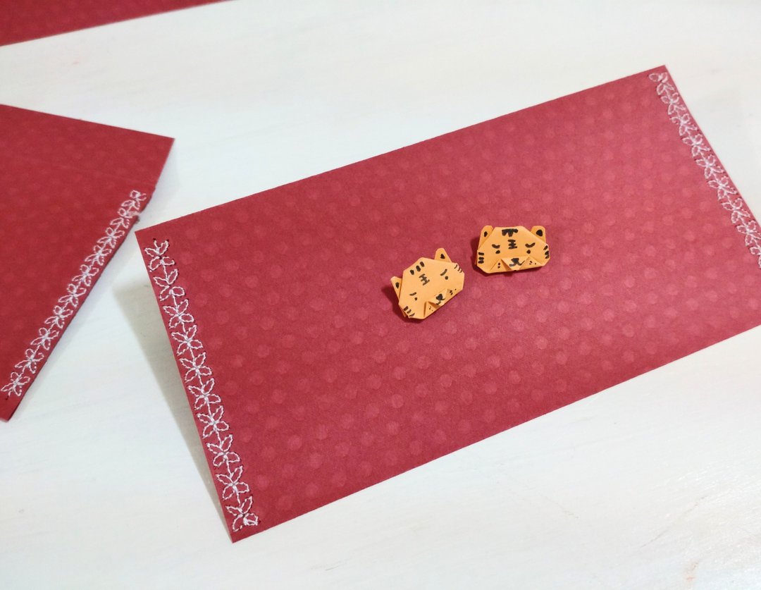 两只老虎折纸刺绣红包袋/大长方款式/可加购定制名 - 红包/春联 - 纸 多色