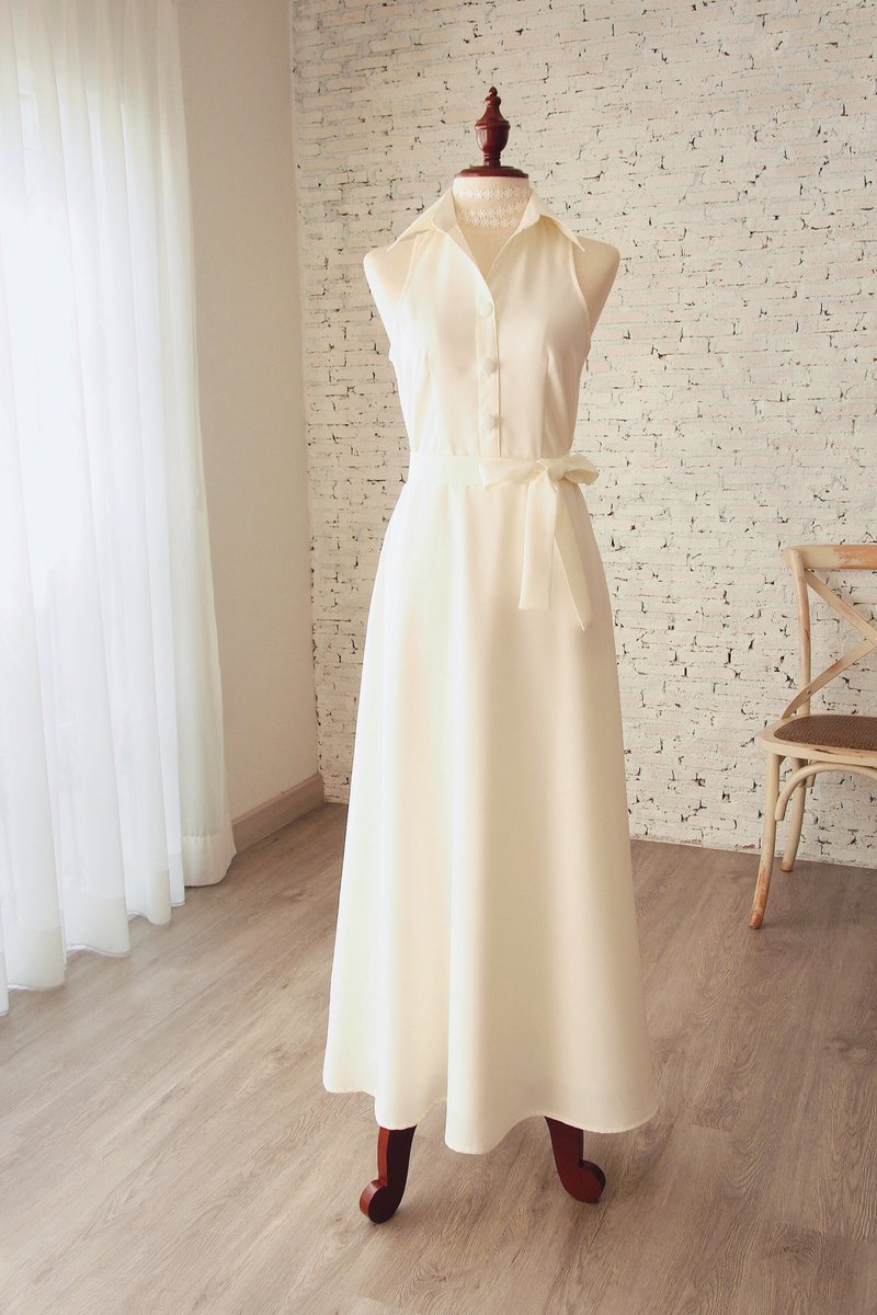 Off White Wedding Dress Bridesmaid Shirt dress Prom Dress Vintage Party Dress - 洋装/连衣裙 - 聚酯纤维 白色