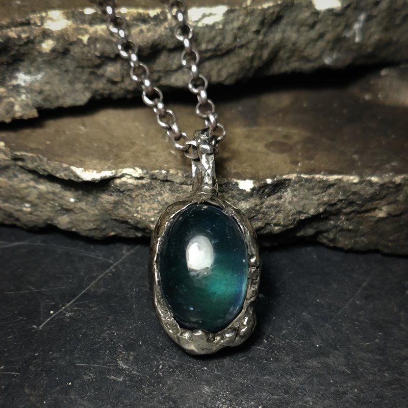 魔鬼海蓝宝银吊墬 - 项链 - 宝石 蓝色