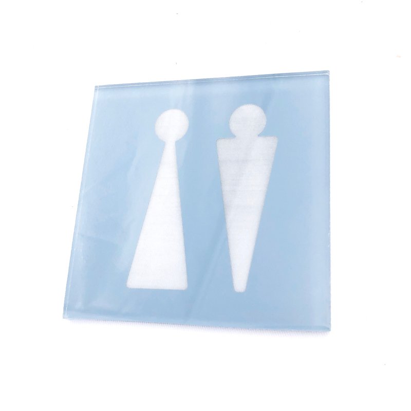 玻璃制浅蓝厕所标示牌 洗手间标示牌 化妆室挂牌 公共标识 Toilet - 墙贴/壁贴 - 玻璃 蓝色