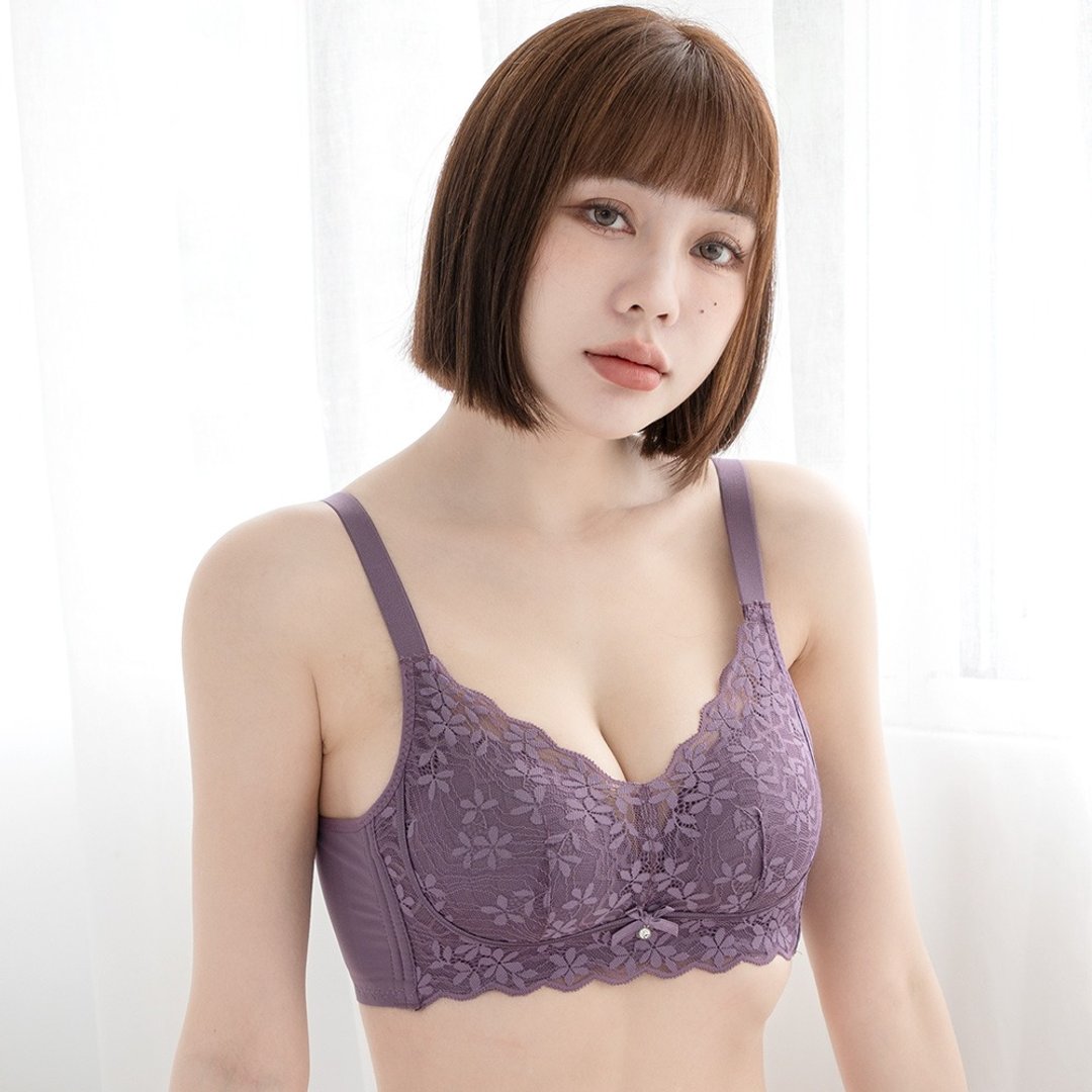 Pink Lady 无钢圈 AB罩杯 雾紫蕾丝秘园 下厚上薄衬垫 集中内衣 - 女士内衣裤 - 尼龙 紫色